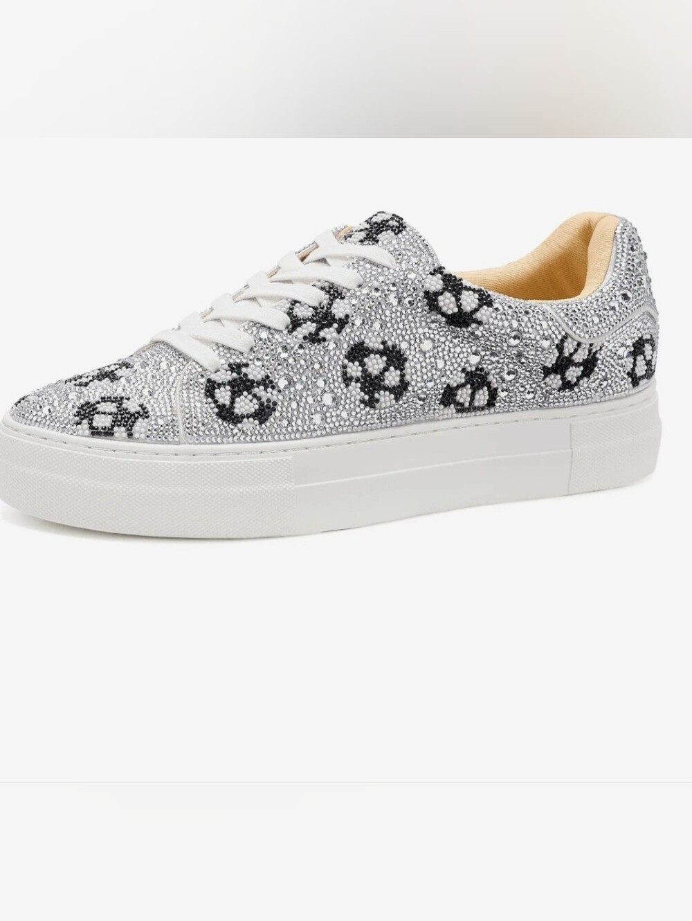 Betsey Johnson Silver Crystal Soccer-Accent Platform Sneaker